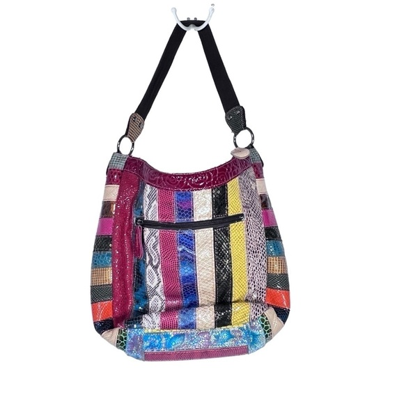 TRESKA Multi Colored 3D Leather Floral Rhinestone Patchwork Shoulder Bag - Picture 11 of 16